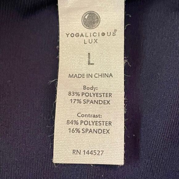 Yogalicious Lux Navy Blue Zip Front Hooded Jacket Size L Zip Pockets Thumb Holes - Picture 7 of 8